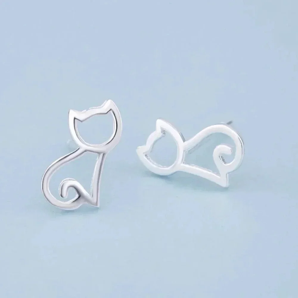 NEW 925 Sterling Silver Dainty Cat Earrings Tiny Cat Stud Earrings - Picture 2 of 5